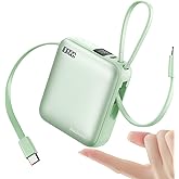 Hichain Portable Charger with Dual Built-in Cables 10000mAh Small Power Bank 22.5W Fast Charging Mini Powerbank LED Display Travel Essential Battery Pack for iPhone 17 16 15 14 13 All Series Green