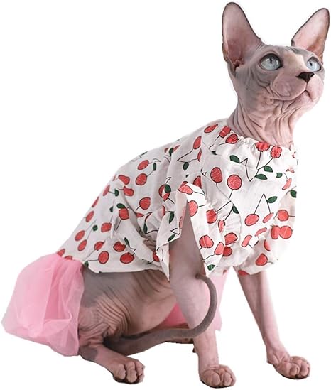 Kitipcoo Sphynx Robe D Ete En Coton Respirant Sans Poils Pour Chat Motif Cerisier Avec Manches Chats Et Petits Chiens L 7 7 9 9 Lbs Amazon Fr Animalerie