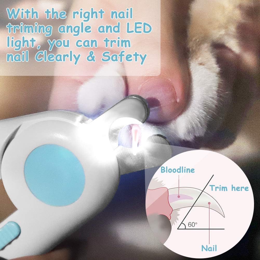Yoobure Cat Dog Nail Clippers and Trimmer, Pet Nail Clippers with LED Light to Avoid Over-Cutting, Hidden Nail File & Razor Sharp Blade, Professional Grooming Tools Kit for Small Animals Claw Care