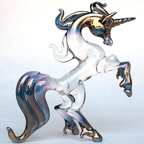 Unicorn Figurine of Hand Blown Glass Rearing Handmade