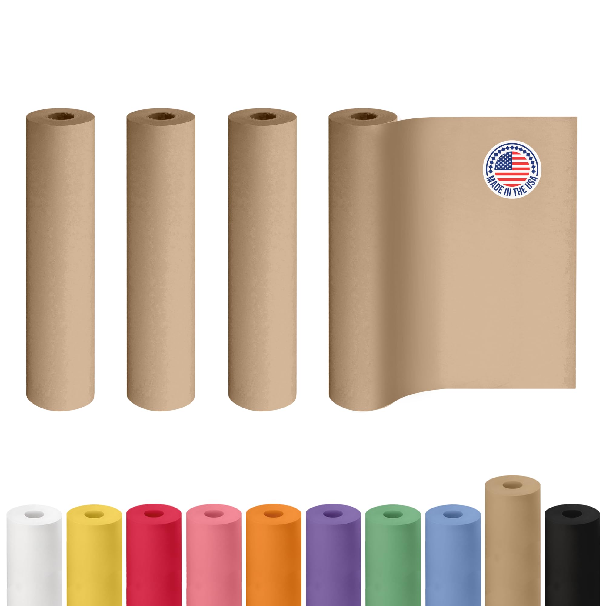 Brown Paper Roll 24" x 1200" (100 feet), Pack of 4 - USA-Made Thick Kraft Paper Roll 50lb Thickness for Packing, Shipping & Crafts/Arts - 100% Recycled Natural Craft Wrapping Material by IDL Packaging Image