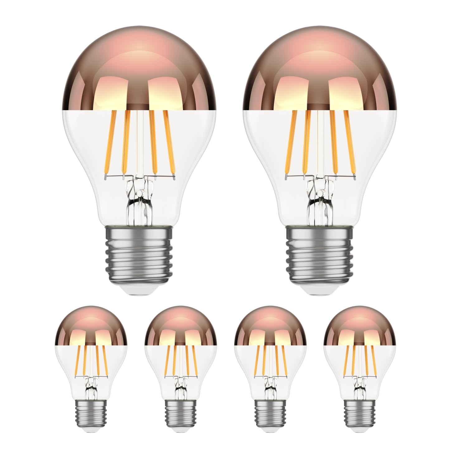 ledscom.de 6 Pieces E27 LED Bulb, A60, Warm White (2600 K), 7.5 W, 839lm, Head Mirror (Rose Gold)