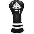 Black Golf Ace of Spade Golf Club Cover for Golf Clubs - Hybrid Headcover Golf Driver Headcover 3 Wood Head Cover (Rotatable 2 3 4 5 6 Ut Head Cover) Putter Headcover