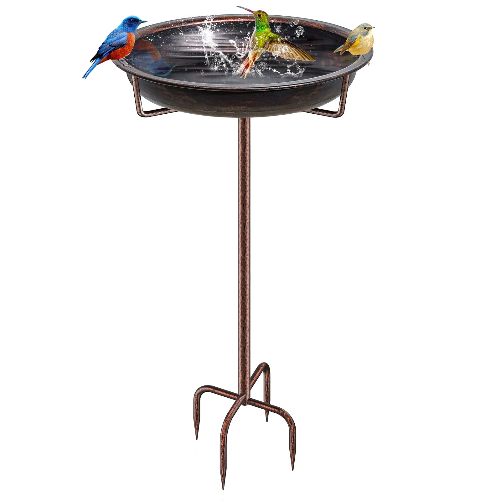 KHayRovies Bird Bath for Outdoors, Metal Garden Birdbath Bowl for Outside with 4 Prongs Base Stake, Bird Feeder for Garden Yard Lawn Deco (Retro Copper)