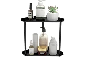 Jesginboo 2 Tier Bathroom Counter Organizer, Vanity Organizer Corner Shelf, Skincare, Makeup Countertop Organizers, Kitchen, Bathroom Counter Storage, Black