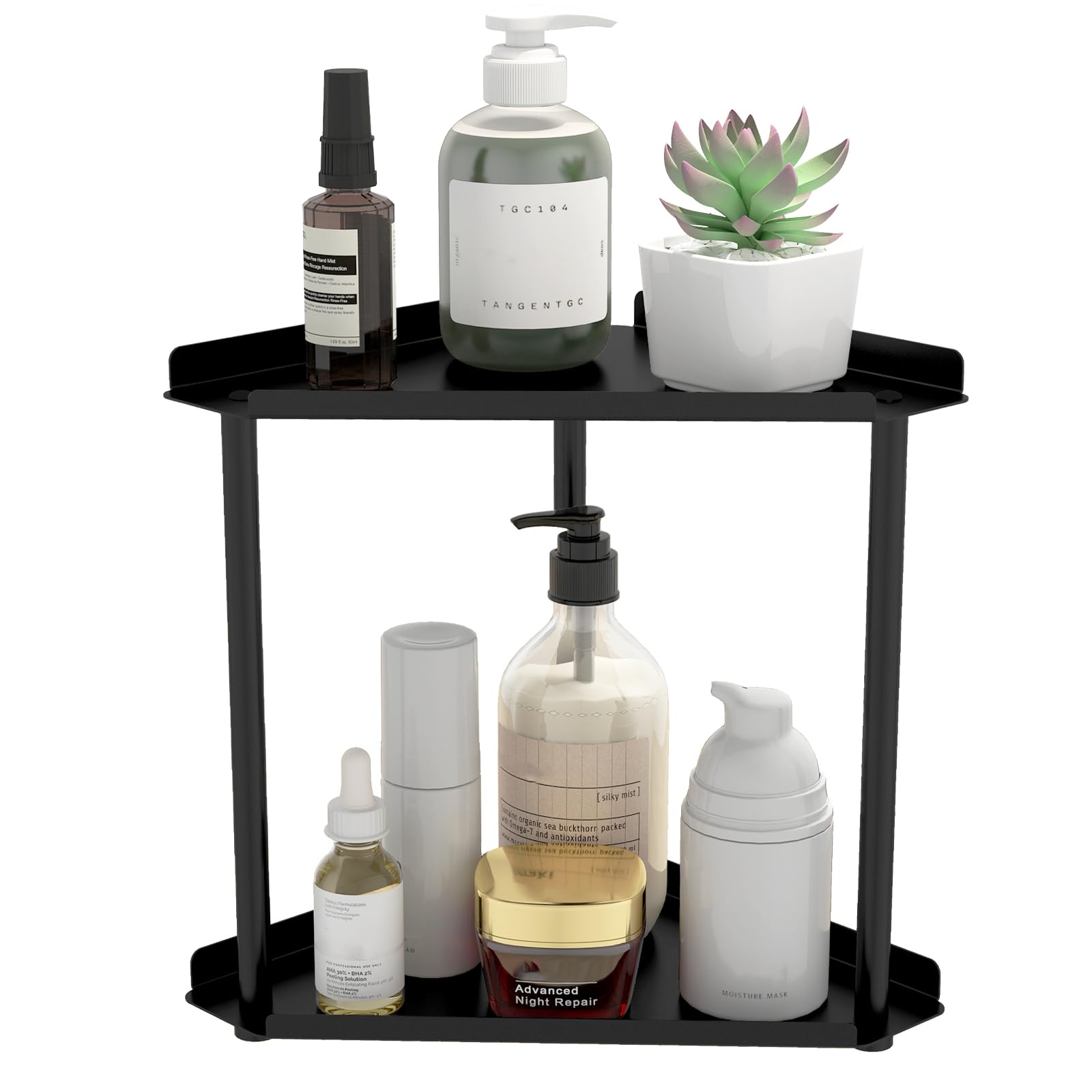 Photo 1 of Jesginboo 2 Tier Bathroom Counter Organizer, Vanity Organizer Corner Shelf, Skincare, Makeup Countertop Organizers, Kitchen, Bathroom Counter Storage, Black