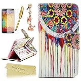Galaxy Note 3 Wallet Case,Mavis's Diary Special Tribal Flower PU Leather Magnetic Clasp Card Holder Flip Cover for Samsung Galaxy Note 3 & Cute Giraffe Dust Plug& Screen Protector& Golden Feather Pen