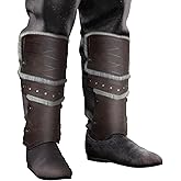HiiFeuer Medieval Faux Leather Barbarian Leg Gaiters, Vintage Middle Ages Knight Leg Armor, Artificial Fur Shin Guards