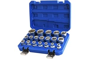 QNKAA Spline Socket Set 1/2" Drive Universal Metric 8-32mm 12-point Cr-V Socket Set 19pcs