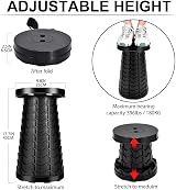 LUXJET Portable Folding Stool 180kg Load Adjustable 6-46cm Black view 3