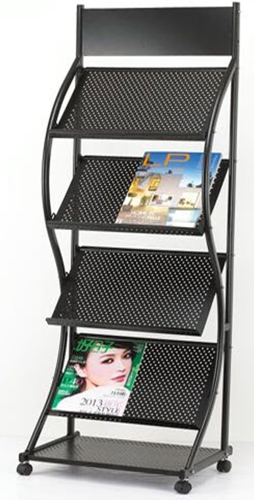 Large Curved Black A4 Double Rack 4 Shelf Portable with Wheels Exhibition Display Unit Stand (JH-1328)