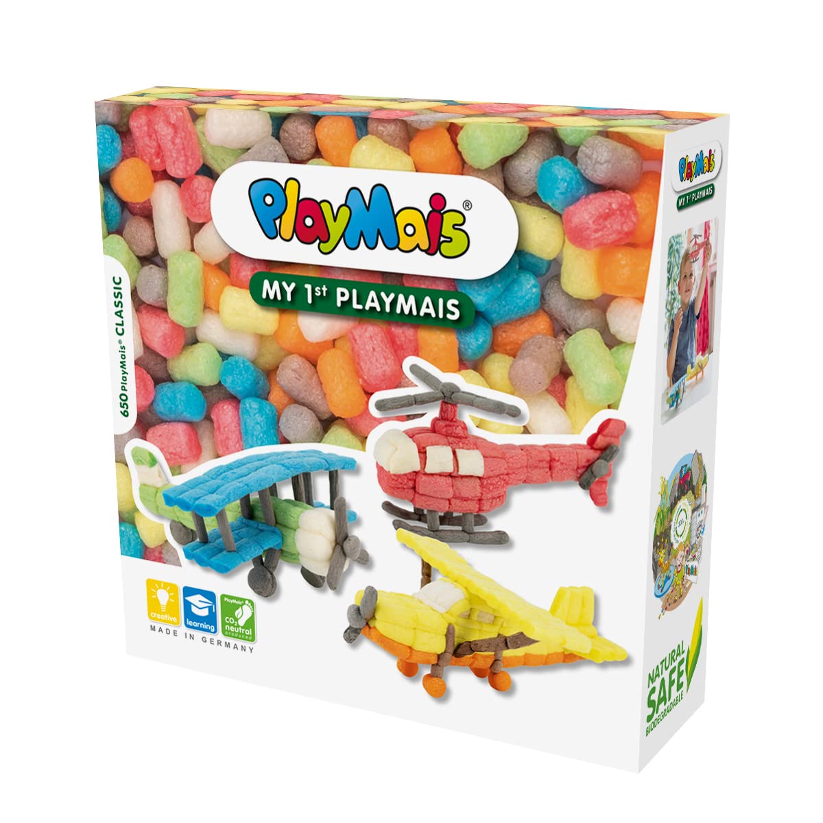 PlayMais Basic My 1st Flight Craft Set for Children from 3 Years I Motor Skills Toy with 650 Pieces, Accessories and Instructions I Natural Toy I Promotes Creativity and Fine Motor Skills