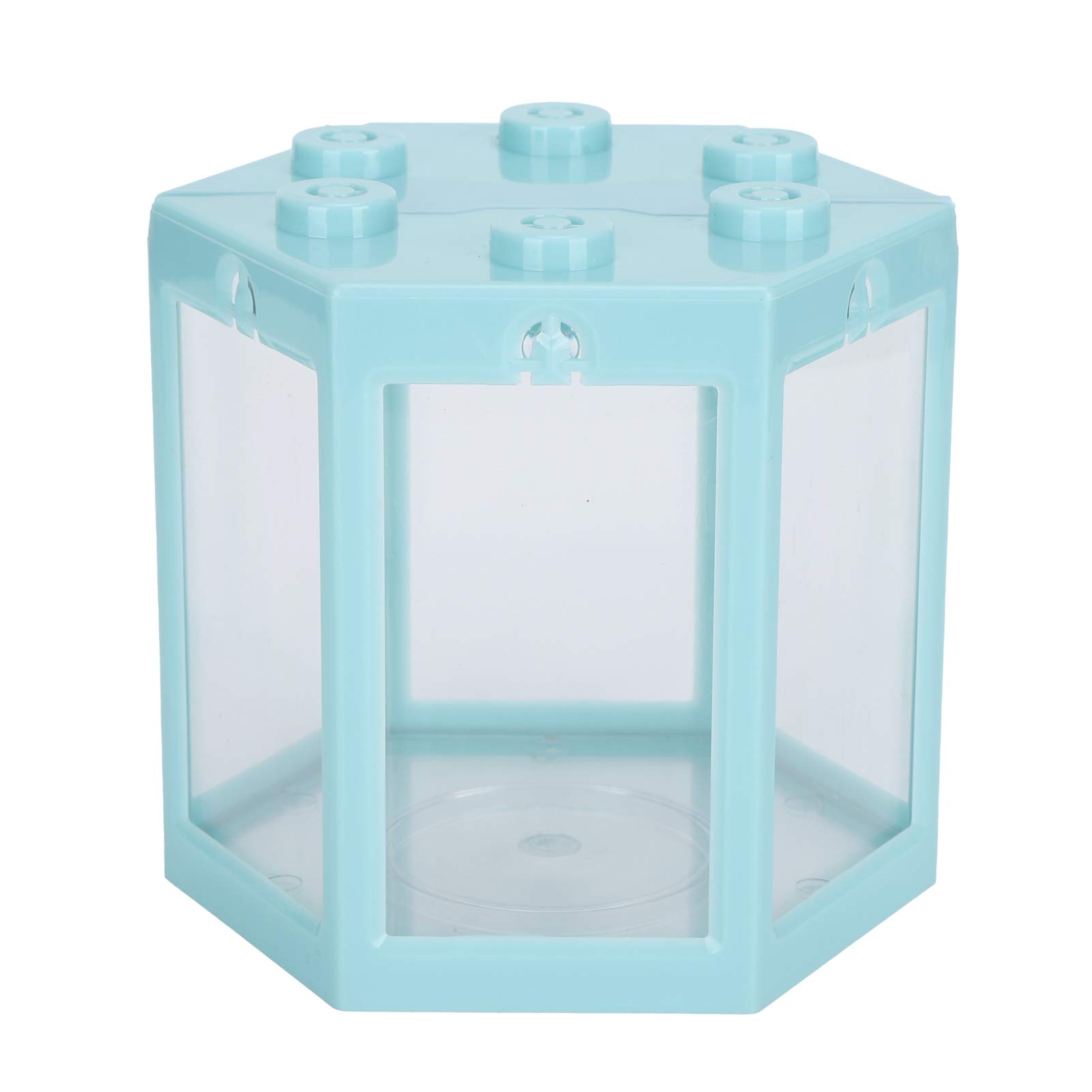 Mini Fish Tank Small Hex Fish Tank Betta Fish Goldfish Tank Desktop Plastic Fish Tank for Living Room Office Home Décor(Blue)