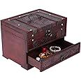 Cimenn Wooden Jewelry Box, Classical Gift Storage Case Holder Chest Jewelry Gift Box with Mirror & Drawers, Decorative Treasure Stash Old-Fashioned Antique Vintage Style