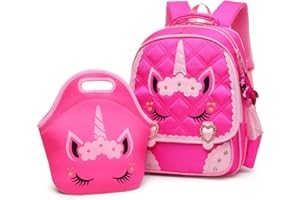 Moonmo Cute Unicorn Face Diamond Sequins Waterproof Princess School Backpack Set Girls Book Bag