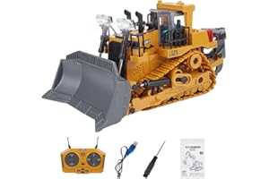 RCTRORCARY Remote Control Bulldozer Model for Adult, 1:24 2.4G 9CH Alloy RC Dozer Construction Vehicles with Lights and Sound