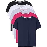 Brix Girls Shirts 5 Pack - Short Sleeve Tees for Girls T-Shirts 100% Cotton Tagless Kids Fashion Summer Tops.