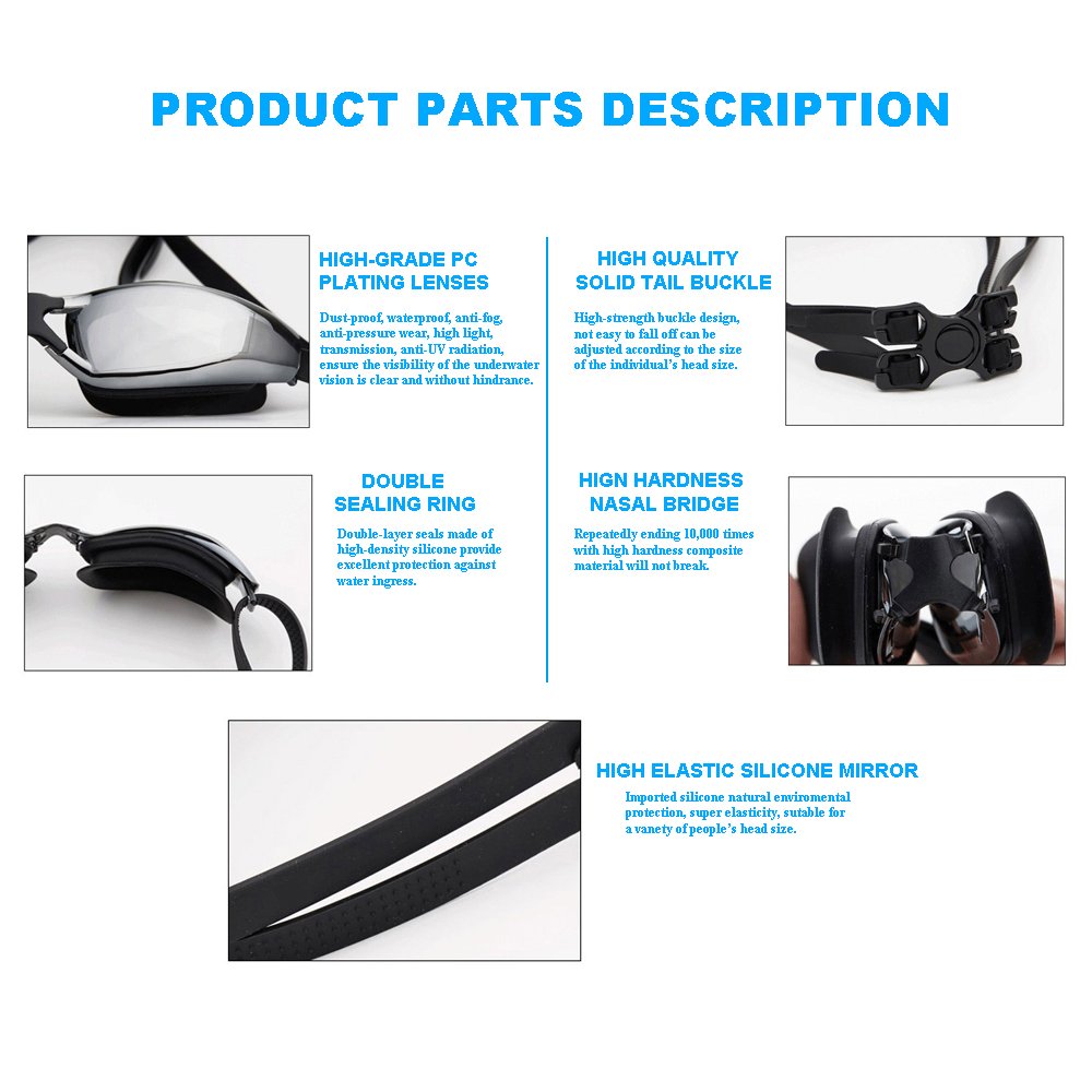 Enshey Swim Goggles Professional Anti Fog UV Goggles Waterproof No Leaking Swim Glasses for Women Men Adult Youth