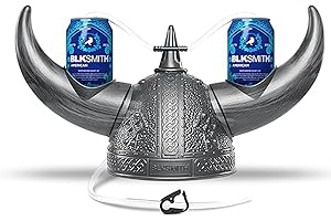 BLKSMITH Drinking Helmet, Viking Drinking Hat with Straws Holds 2 Cans, Adjustable to Fit 16-24" Head, Cool Gifts for Dad