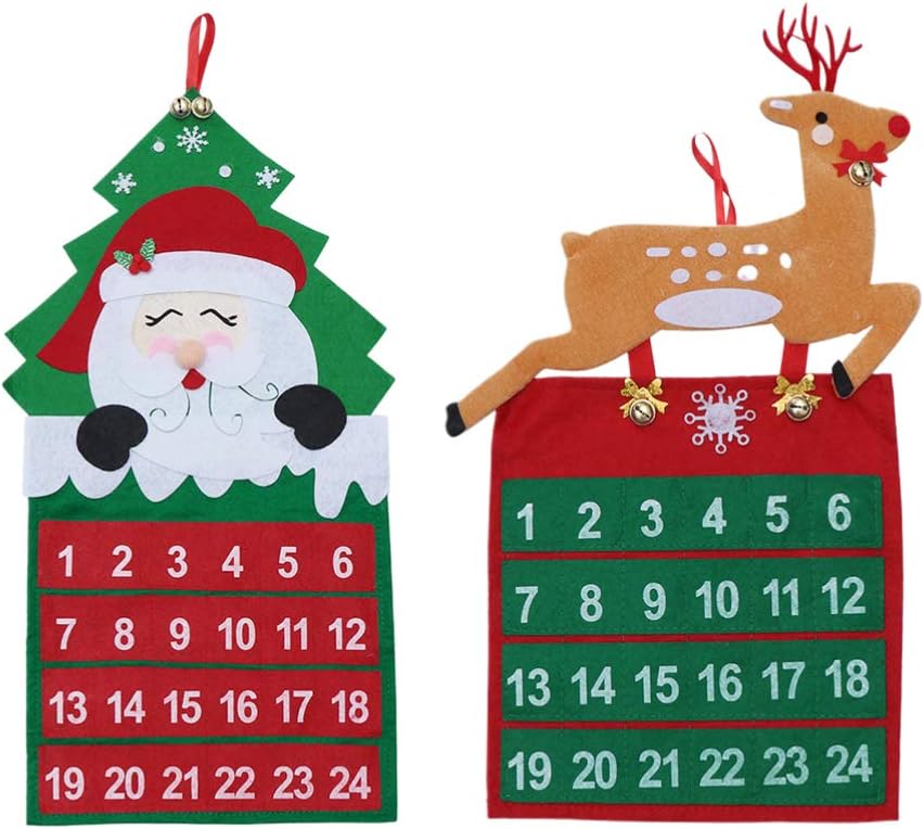 TOYANDONA 2 Pcs Felt Christmas Tree Advent Calendar Advent Calendar Reusable Non-woven Festive Countdown Calendar Hanging Calendar Christmas Pendant for Cafe Shop Ofice