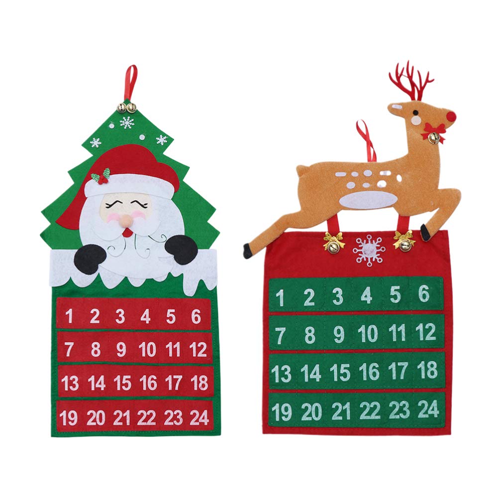 TOYANDONA 2 Pcs Felt Christmas Tree Advent Calendar Advent Calendar Reusable Non-woven Festive Countdown Calendar Hanging Calendar Christmas Pendant for Cafe Shop Ofice