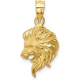 FB Jewels 14K Yellow Gold Brushed and Diamond-Cut Lion Head Pendant