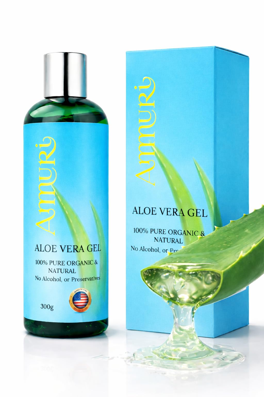 Ammuri Organic Aloe Vera Gel 300ml – 100% Pure & Natural – Soothing & Hydrating Gel for Face, Body & Hair – After Sun & Daily Moisturiser – Fast Absorbing, Non-Sticky, Vegan & Cruelty-Free