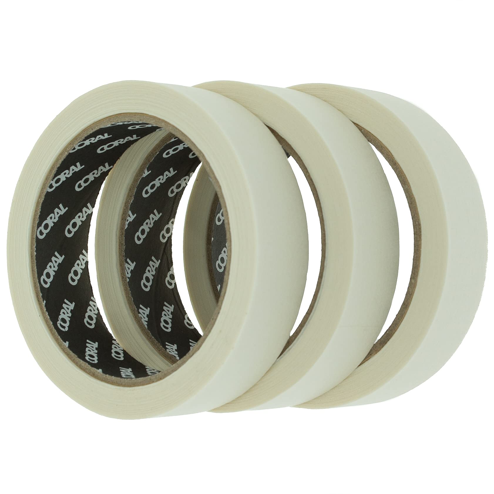 Coral 71300 Essentials Masking Tape for Paint Craft Trade and DIY 1 inch 25M roll 3 Piece Pack Set