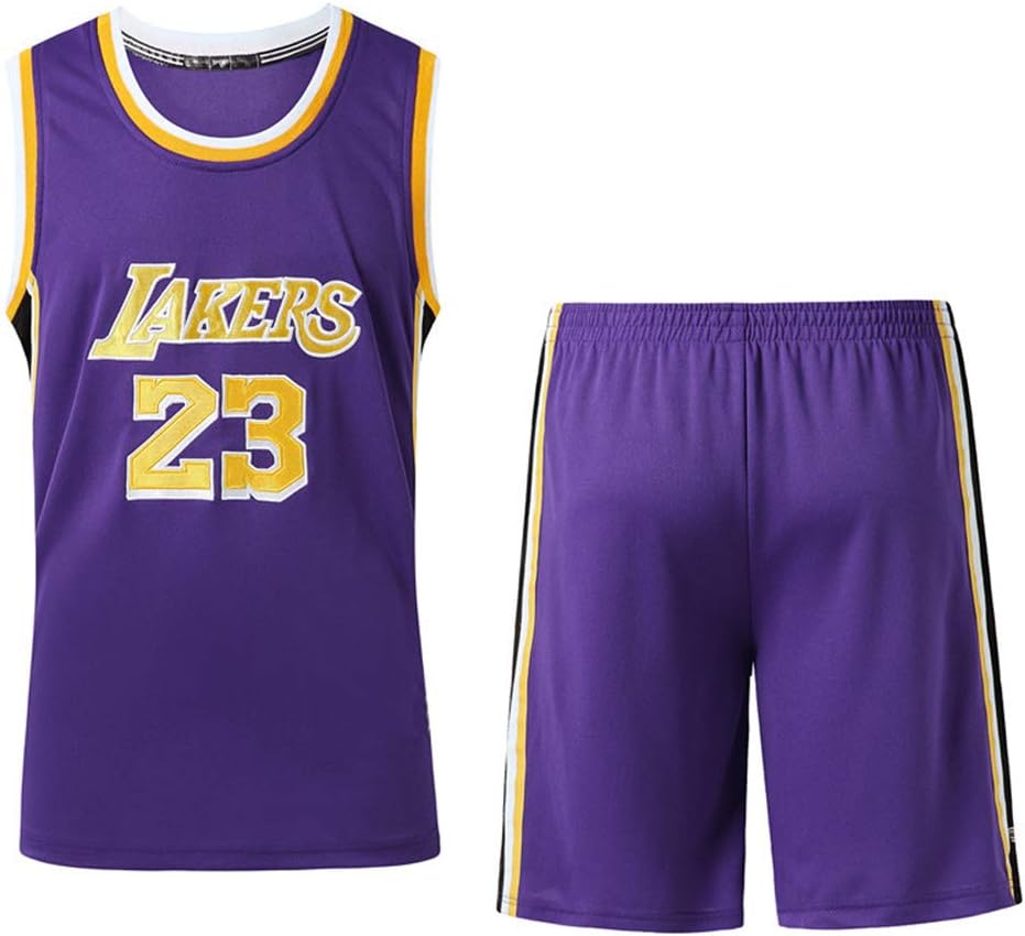 AIALTS Adult Teenagers and Children Basketball Jersey Set,NBA Lakers 23 James Basketball Uniform,Mesh Quick-Drying Basketball Vest and Shorts for Man Woman Boy Girl Youth,Purple,XXXL