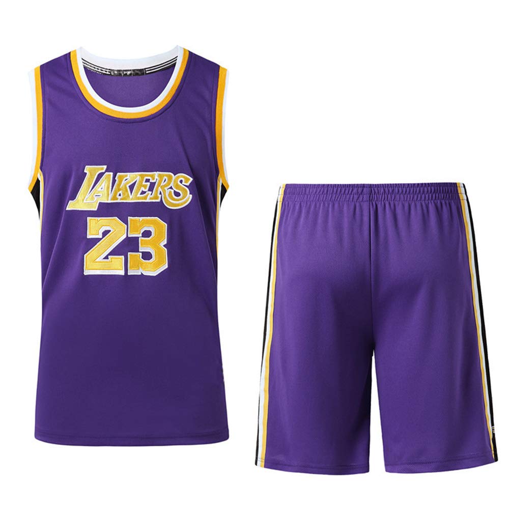 AIALTS Adult Teenagers and Children Basketball Jersey Set,NBA Lakers 23 James Basketball Uniform,Mesh Quick-Drying Basketball Vest and Shorts for Man Woman Boy Girl Youth,Purple,XXXL