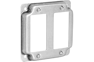 Airmont Products AP-12094, 4" Square Double Decora Switch Electrical Box Cover, 1/2" Raised, Exposed Work, Galvanized Steel, Crushed Corners, 2-Gang