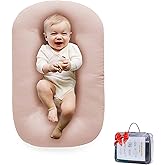 Loevin Baby Lounger, Baby Lounger for Newborn 0-24 Months, 100% Breathable Cotton Baby Nest for Tummy Time & Diaper Changes, Portable Infant Essentials for Home & Outdoor(Pink)