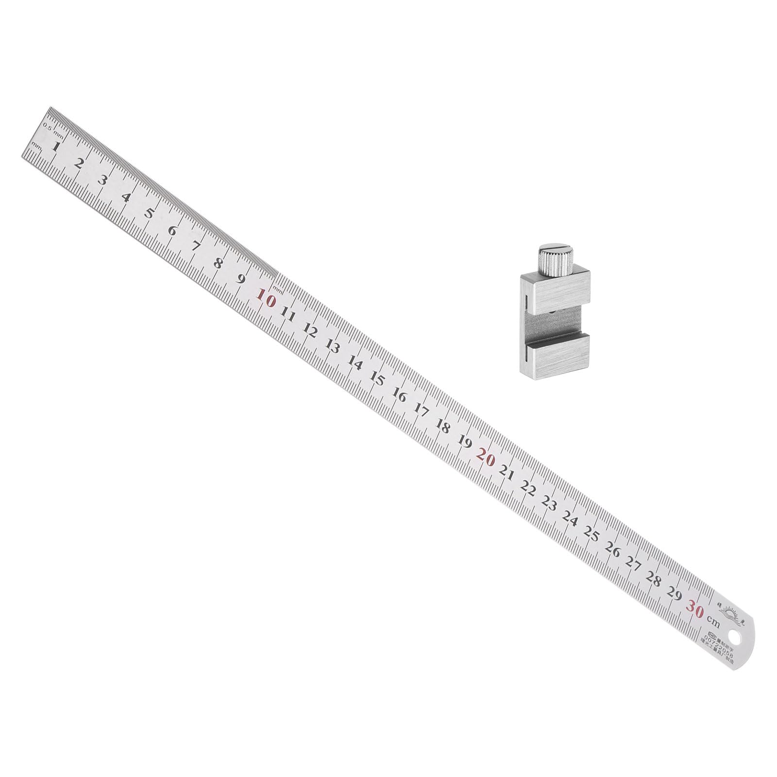 Kozelo Stainless Steel Ruler - [30cm/12 Inch] Double Reading Measuring Tools with 27mm Scriber Block for Architectural Design Use | Silver Tone