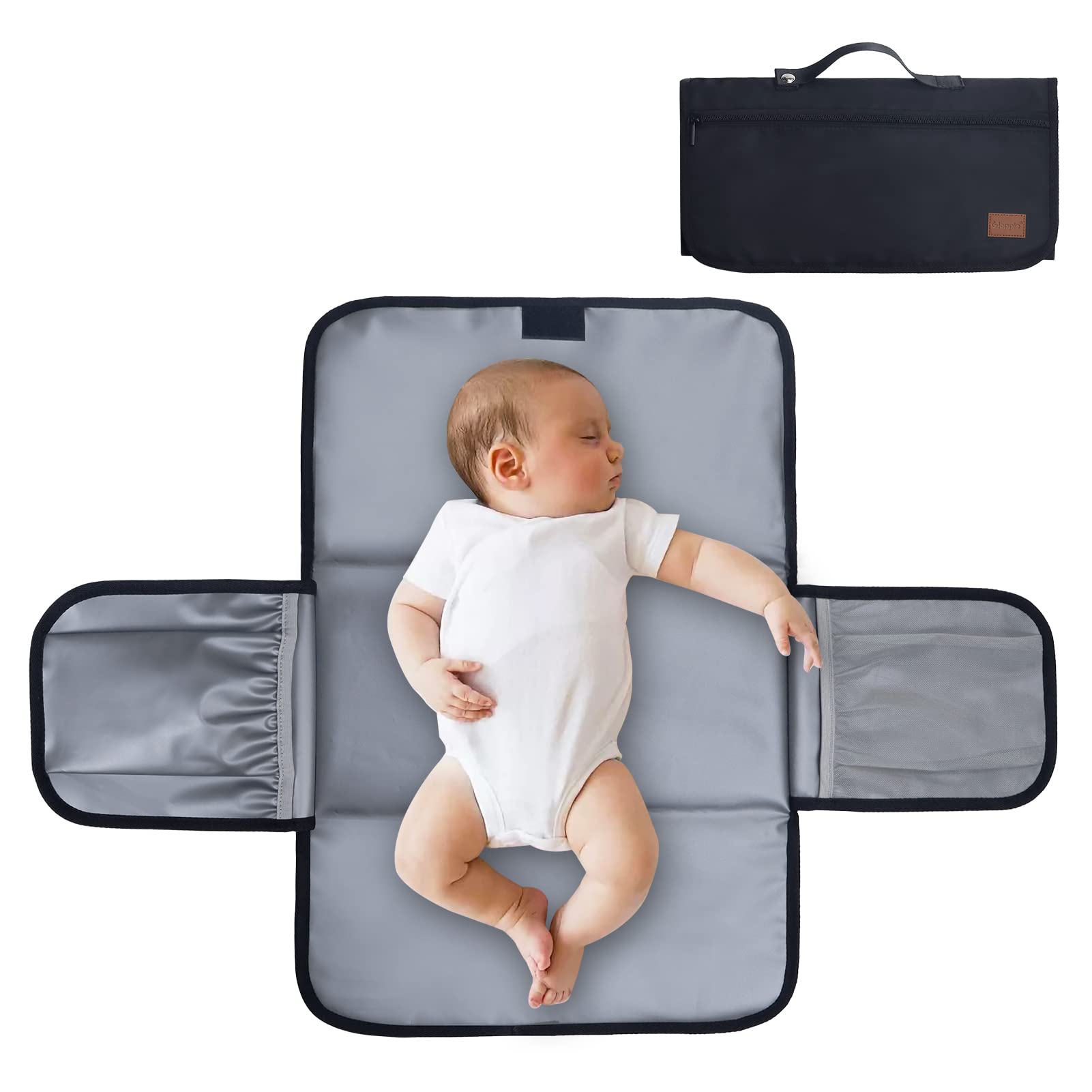 Gloppie Baby Changing Mat Nappy Bags Foldable Diaper Changing Mats Travel Essentials with Storage Pockets for Toddlers Infants & Newborns, Black