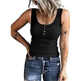 KINLONSAIR Women's Sleeveless Henley Tank Tops Ribbed V Neck Button Down T Shirts Summer Slim Fit Tee Tops