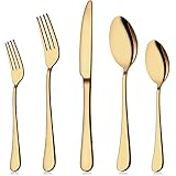Gold Silverware Set, 20-Piece Flatware Set Aisoso Stainless Steel Cutlery Kitchen Utensil Set Tableware Service for 4