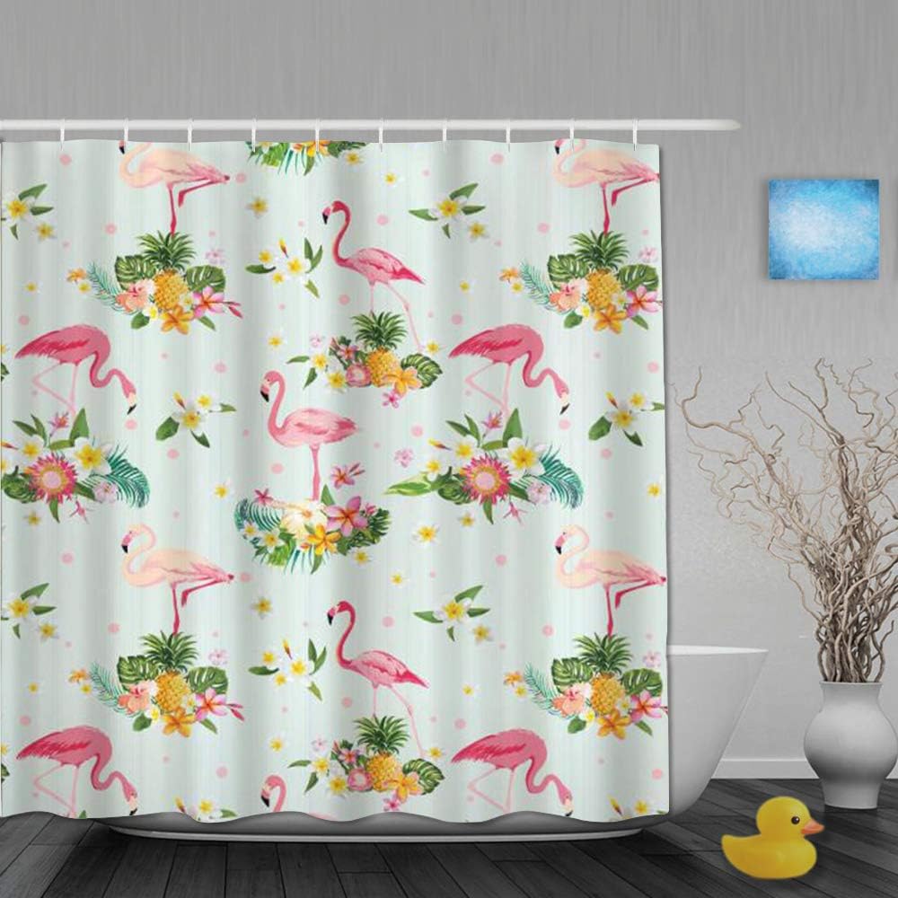 Bath Waterproof Fabric Shower Curtain Set Tropical Flowers Pineapple Bathroom Hooks Unitransbahia Com Br