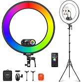 NEEWER RL45C 18" Edge Lit 45W RGB LED Ring Light with Phone Tripod Stand Remote CRI95+ 3100lux/0.5m 2500K–10000K 360° Full Co