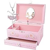 RR ROUND RICH DESIGN Kids Musical Jewelry Box for Girls with Drawer and Jewelry Set with Ballerina Theme - Swan Lake…