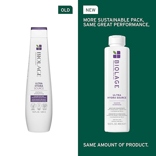 BIOLAGE ULTRA HYDRA SOURCE SHAMPOO – DEEPLY MOISTURIZES AND HYDRATES VERY DRY HAIR, CLEANSES AND TAMES FRIZZ, FOR THICK, COARSE HAIR, INFUSED WITH CUPUAÇU BUTTER & SALICYLIC ACID, 13.5 FL OZ