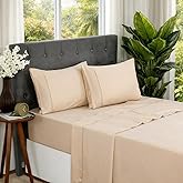 Dreamology Tencel Lyocell Sheets,Queen Sheet Set,100% Tencel Lyocell Sheets Set,Soft,Peached,Non-Slip & Cooling Sheet for Hot Sleepers,Tencel Bed Sheets,16" Deep Pocket- 4 Piece (Almond Peach)