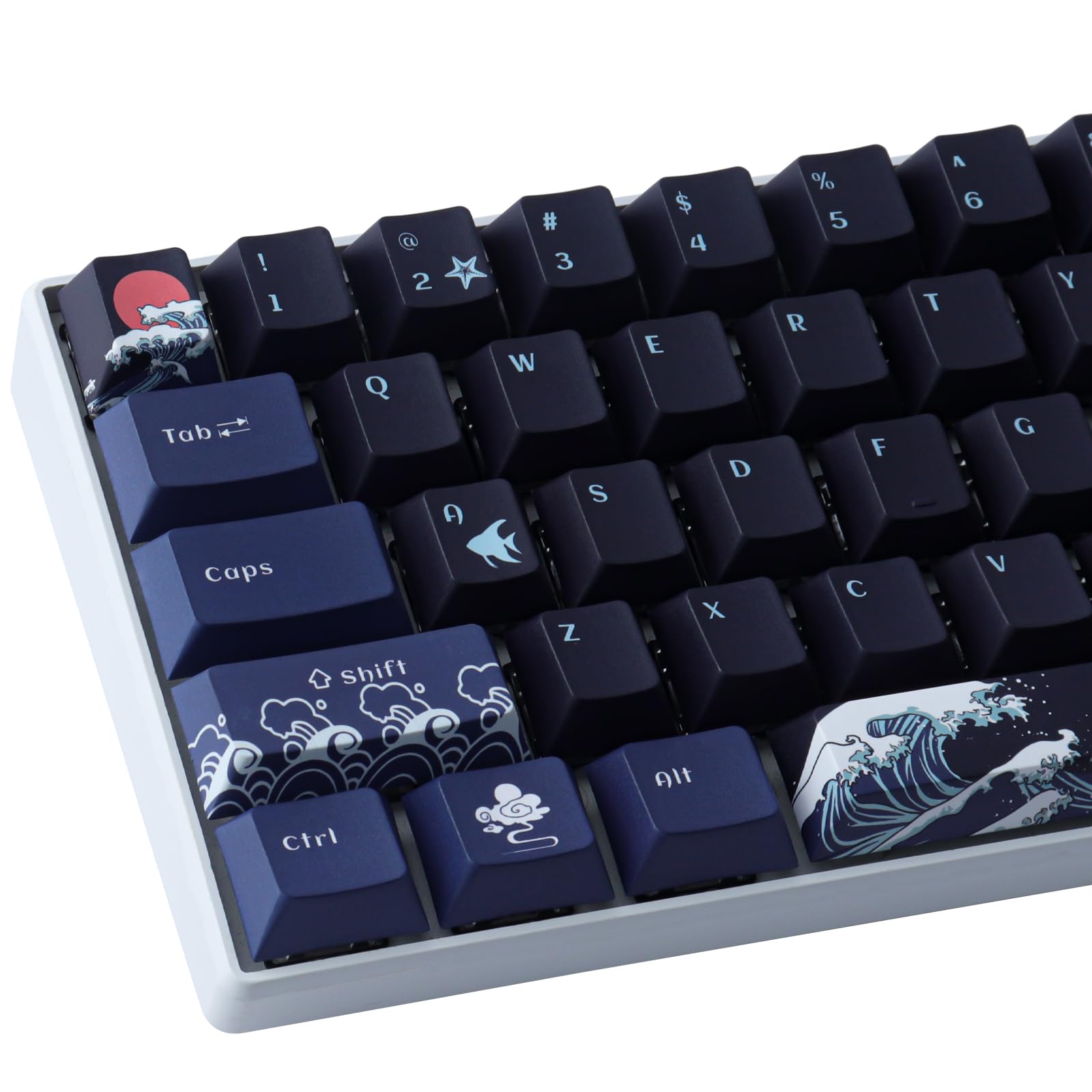 Sunzit PBT Keycaps - 100 Keys Coral Sea Cherry Profile Dye Sublimation for ISO/ANSI Layout 61/64/68/87 Gateron MX Switches Mechanical Keyboard (Black)