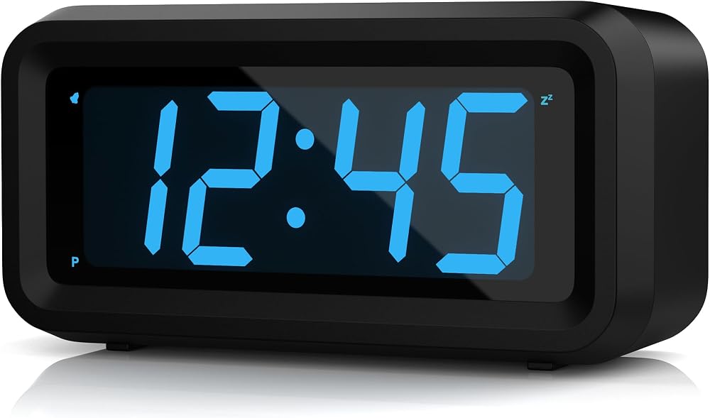KWANWA Battery Operated Digital Alarm Clock 1.2'' LED 12/24h Brightness Blue