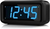 KWANWA Battery Operated Digital Alarm Clock 1.2'' LED 12/24h Brightness Blue