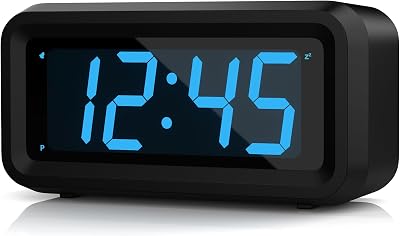 KWANWA Battery Operated Digital Alarm Clock 1.2'' LED 12/24h Brightness Blue
