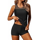 Yonique Tankini Swimsuits for Women with Shorts Athletic Two Piece Bathing Suits Racerback Tank Tops Swimwear