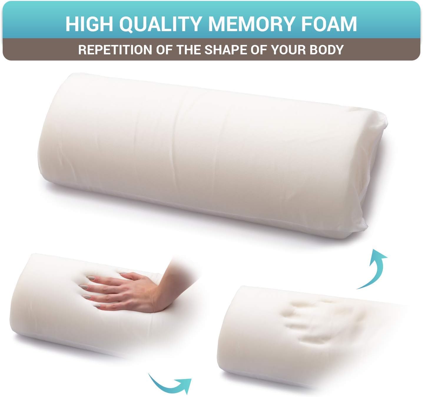 Half Moon Bolster Semi-Roll Pillow - Ankle and Knee Support - Leg Elevation - Back, Lumbar, Neck Pain Relief - Pad for Side and Stomach Sleepers - Premium Quality Memory Foam - Breathable Cover: Home & Kitchen