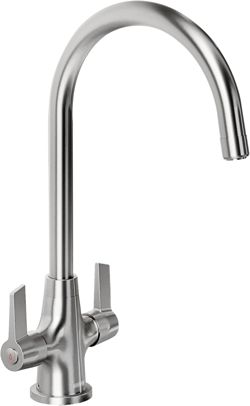Bristan Echo Kitchen Tap Swivel Spout Two Lever Easyfit Brushed Nickel EC SNK