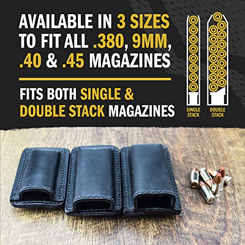 Leather Magazine Holder Made in USA Sizes to fit virtually Any 9mm, .40, .45 or .380 Pistol