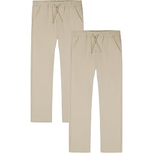 Dockers Boys' School Uniform Pull on Stretch Twill Performance Pants, Drawstring Waist, 2-Pack